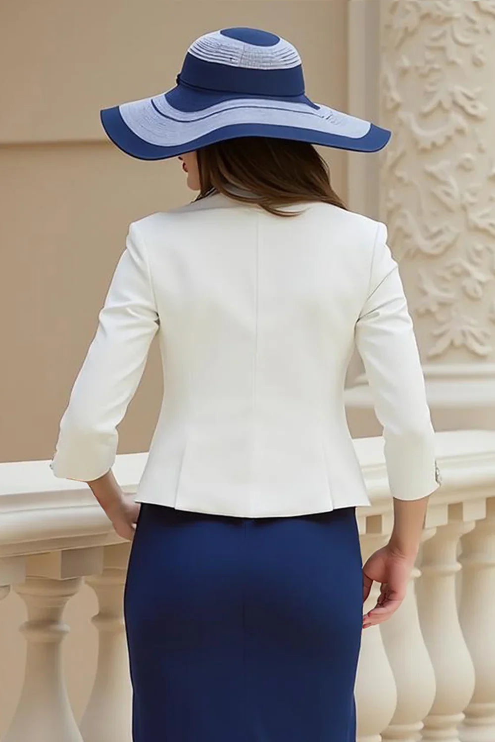 Elegant Navy Blue Lace Sheath V-Neck Long Sleeve Tea-Length Mother of the Bride Dress