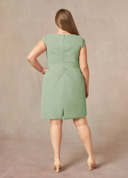 Elegant Red Chiffon Sheath V-Neck Pleated Knee-Length Mother of the Bride Dress