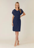 Stylish Elegant Navy Blue Chiffon Sheath Knee-Length Mother of the Bride Dress