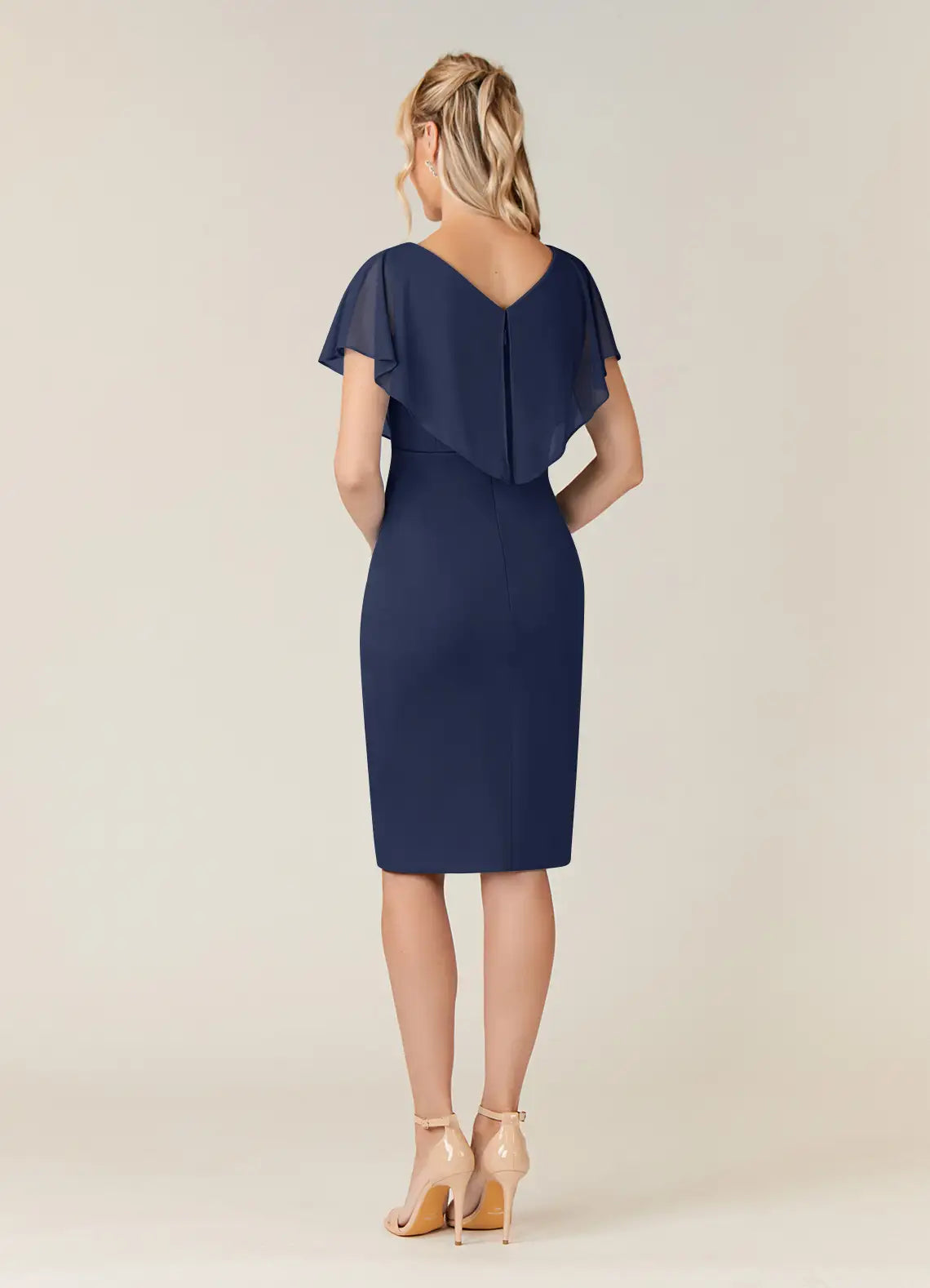 Stylish Elegant Navy Blue Chiffon Sheath Knee-Length Mother of the Bride Dress