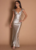 Graceful Stylish Refined Beautiful Elegant Champagne Satin Sheath Sleeveless Floor-Length Evening Dress