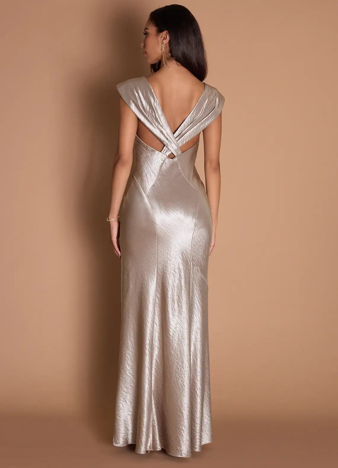 Graceful Stylish Refined Beautiful Elegant Champagne Satin Sheath Sleeveless Floor-Length Evening Dress