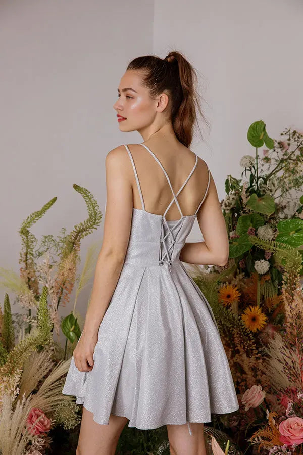 Silver - Like Homecoming Dress Sweetheart Neckline Flowy Skirt for Teens