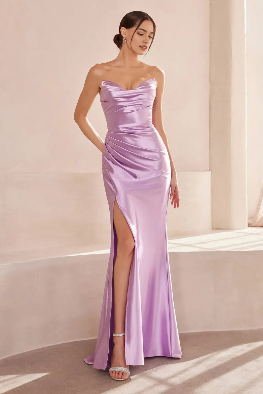 Blue Slate Strapless Mermaid Prom Dress with High Side Slit