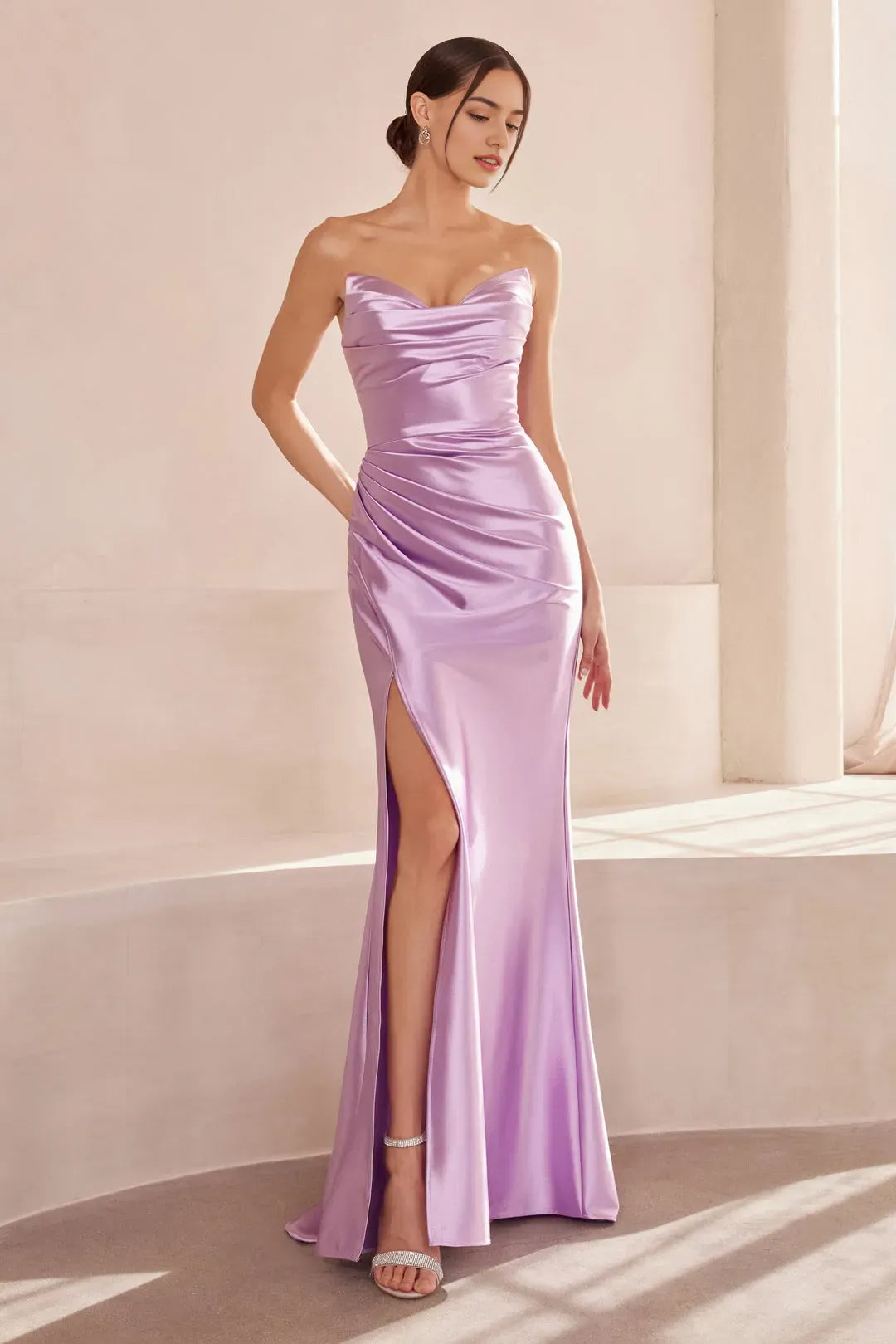 Blue Slate Strapless Mermaid Prom Dress with High Side Slit