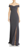 Gray Slate Off - Shoulder Evening Gown featuring Twist Front Detail Mermaid Fit and High Slit