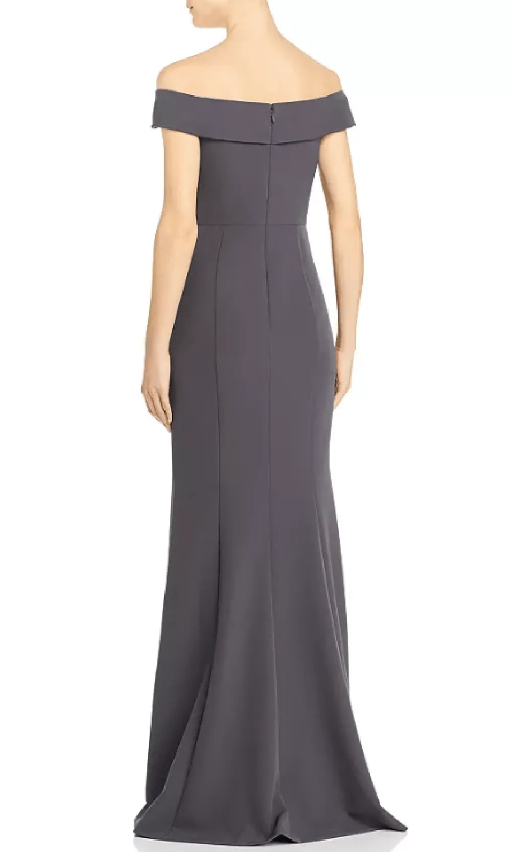 Gray Slate Off - Shoulder Evening Gown featuring Twist Front Detail Mermaid Fit and High Slit