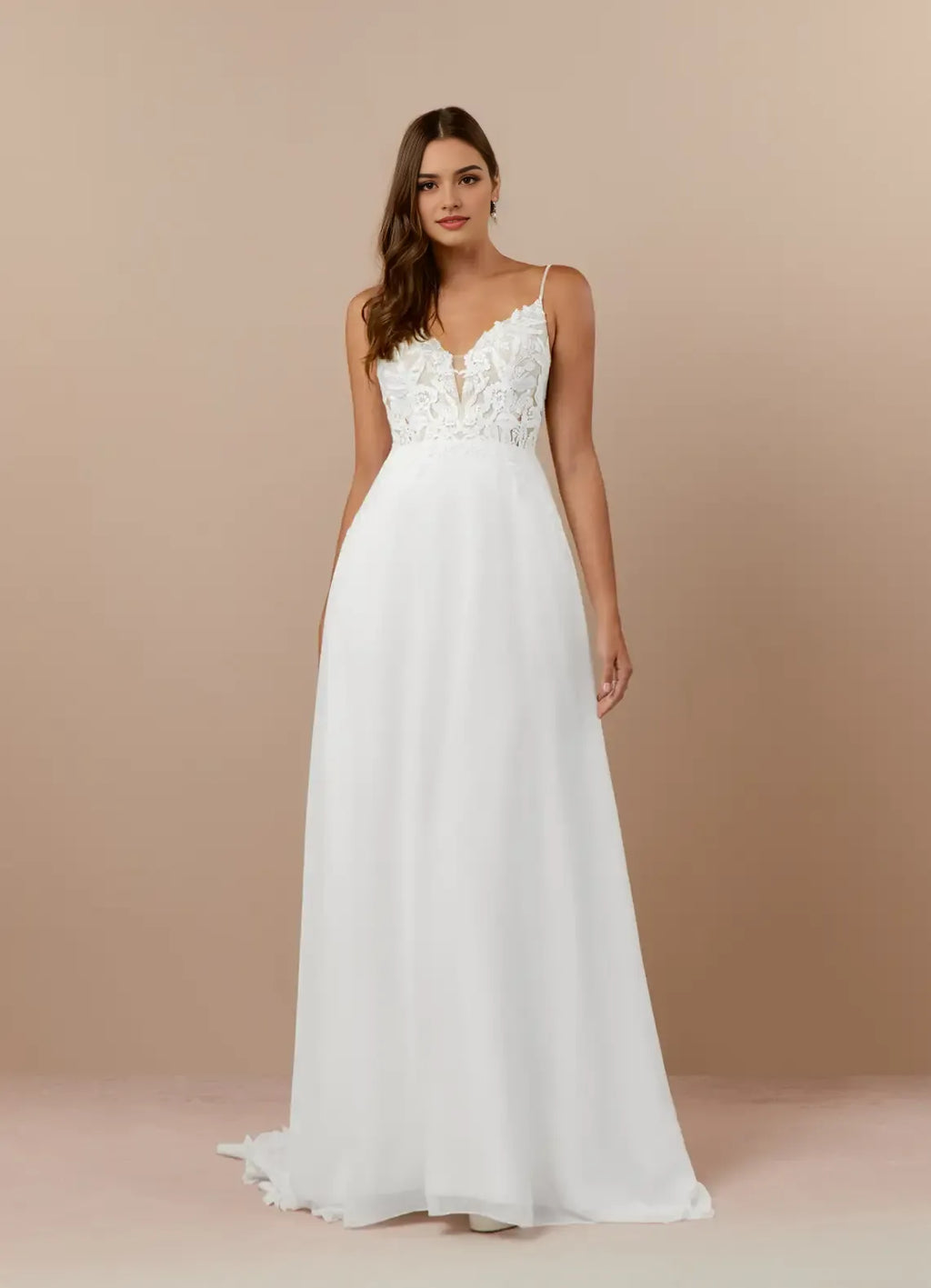 Champagne Spaghetti Strap A-Line V-Neck Sequins Wedding Attire Plunging Bodice Skirt Functional