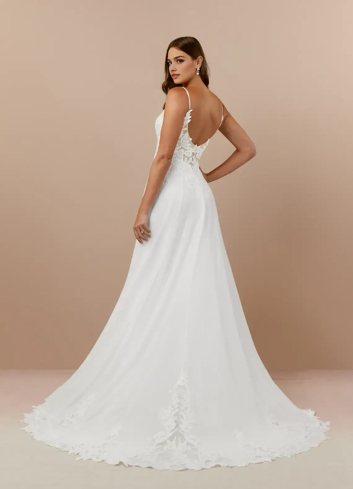 Champagne Spaghetti Strap A-Line V-Neck Sequins Wedding Attire Plunging Bodice Skirt Functional