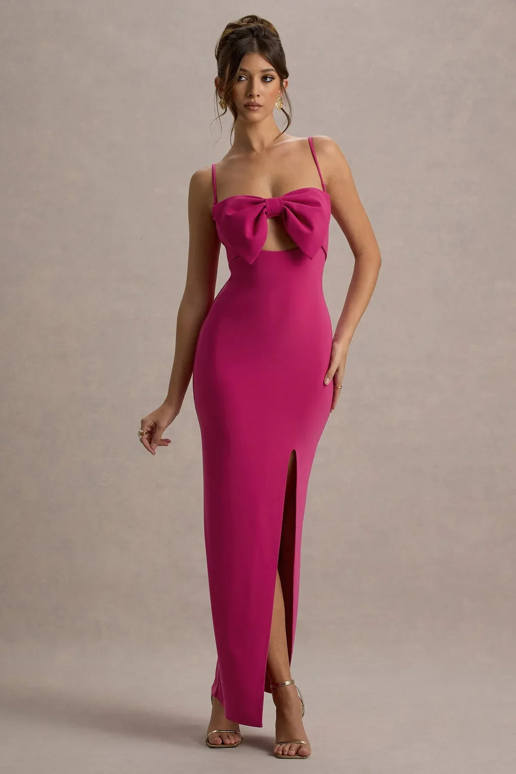 Spaghetti Strap Gown with Prom Dresses Detailed Cutout and Side Slit for Formal Occasions
