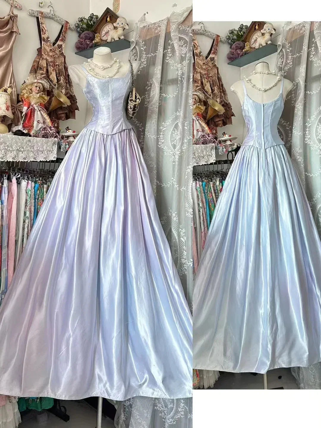 Lavender Spaghetti Strap Sleeveless Iridescent Maxi Prom Dress