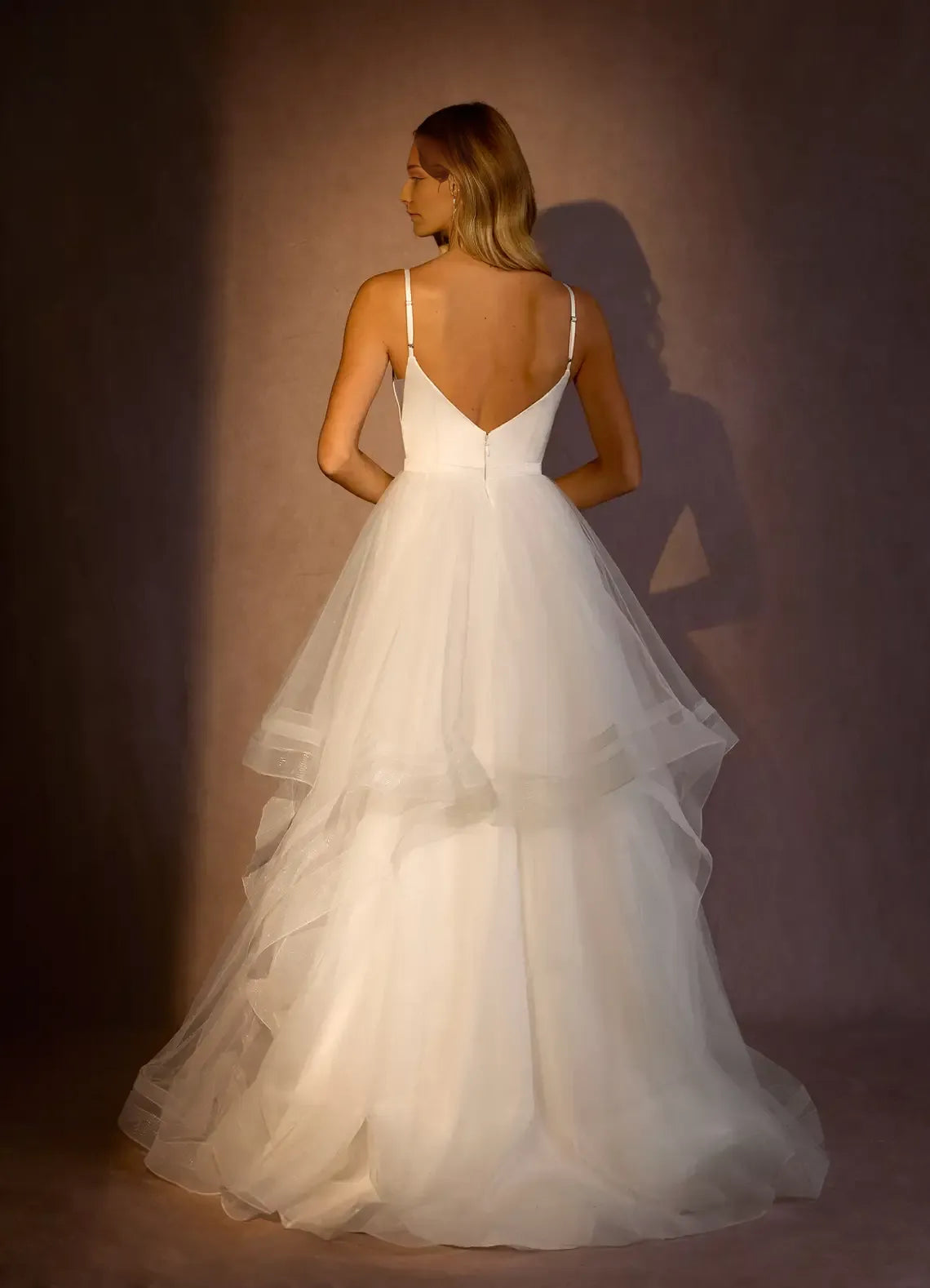 Spaghetti Strap V - Neck Wedding Dress with Layered Skirt and Bodice for a Dreamy Bridal Look