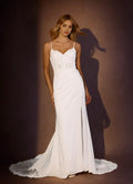 White Spaghetti Strap Mermaid V-Neck Back Wedding Dress Bodice High Slit
