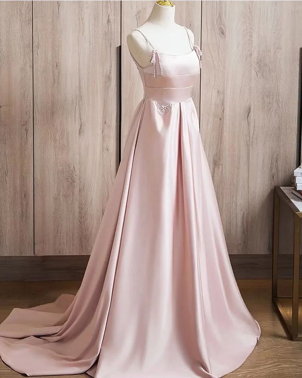 Blush Pink Square Neck Spaghetti Strap Blush Maxi Party Dress