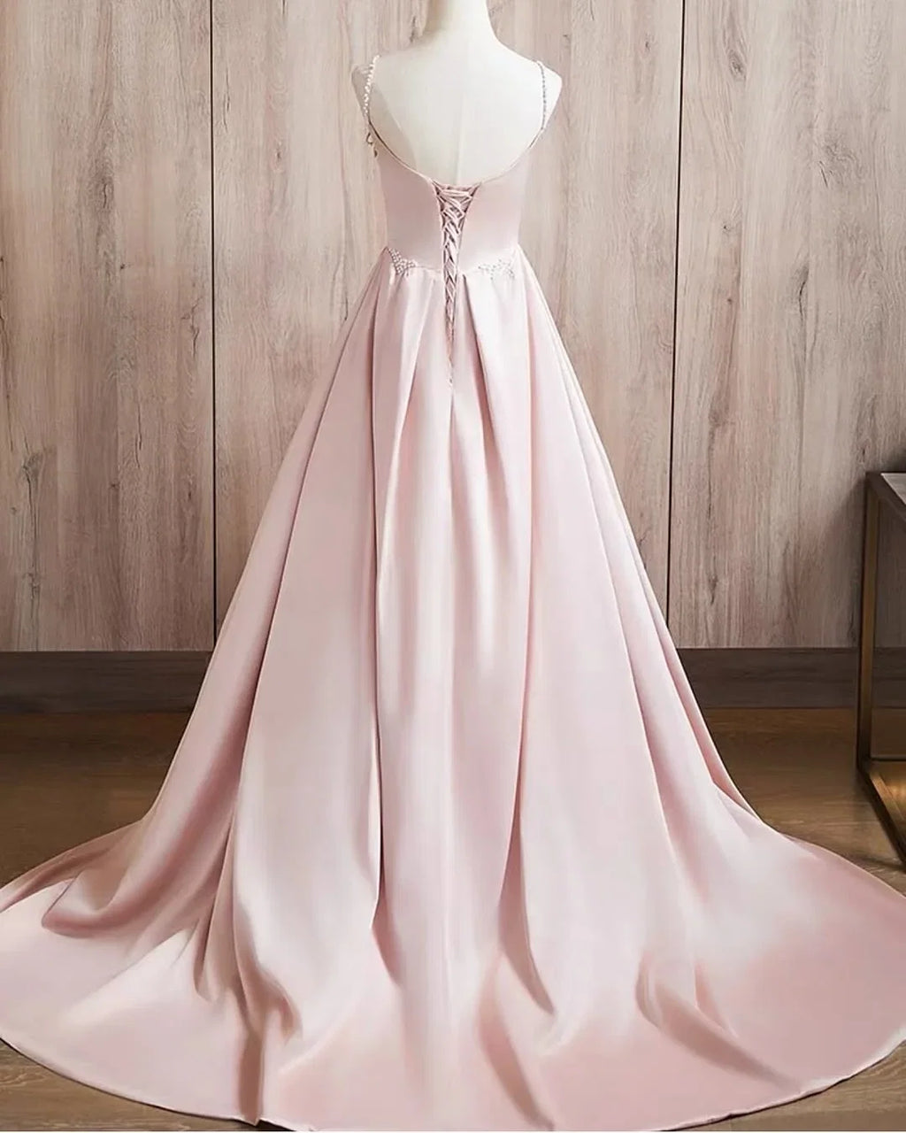 Blush Pink Square Neck Spaghetti Strap Blush Maxi Party Dress