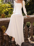 Square Neck Wedding Dress with Puff Sleeves and Flowy Maxi Skirt for Timeless Bridal Look