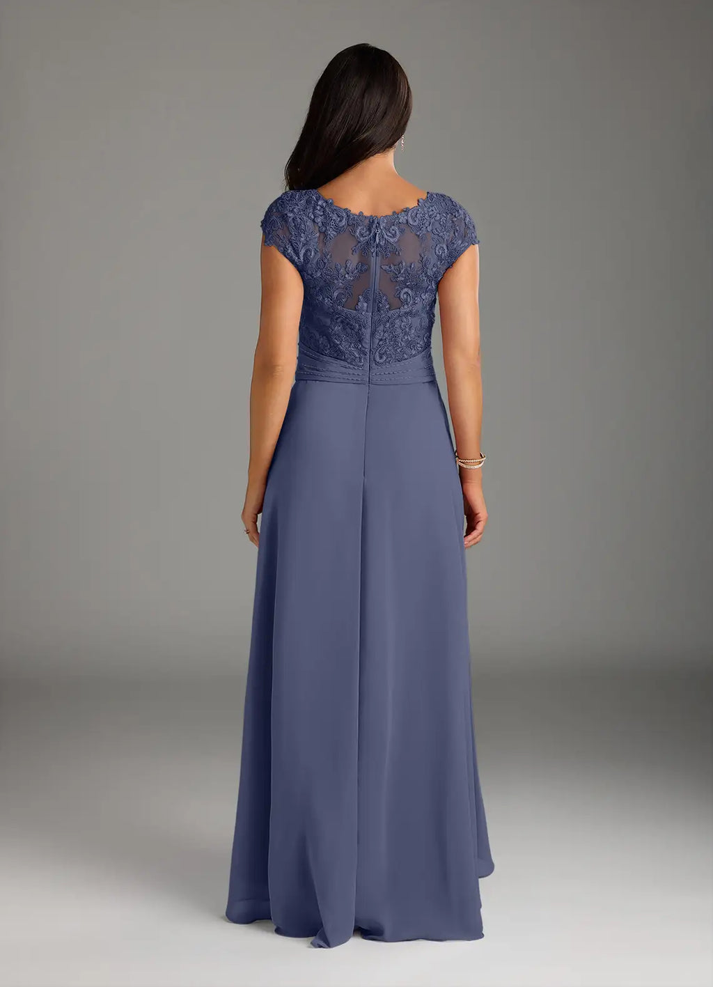 Stormy A-Line Mother of the Bride Dress V - Neck Bodice Cap Sleeves High Low Skirt