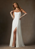 Strapless A-Line Strapless Wedding Dress Fabric High Slit Detachable Gloves Minimalist Silhouette