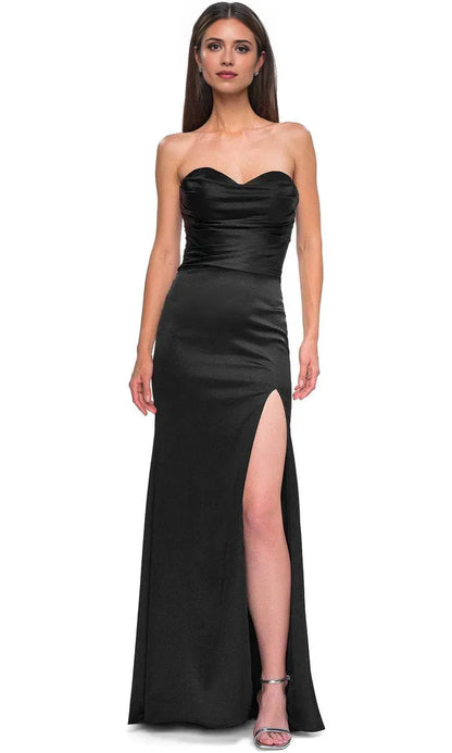 Luxurious Black Slit A-Line Strapless Classic-Sleeve Classic-Back Floor-Length Prom Dress