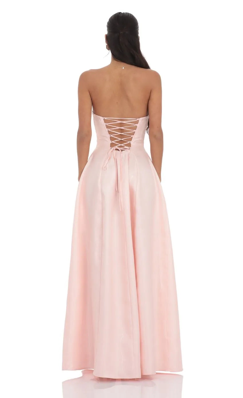 Blush Pink Strapless Blush Pink Prom Dress with Structu Bodice and Flared Ball Gown Skirt Perfect for Timeless Prom Style