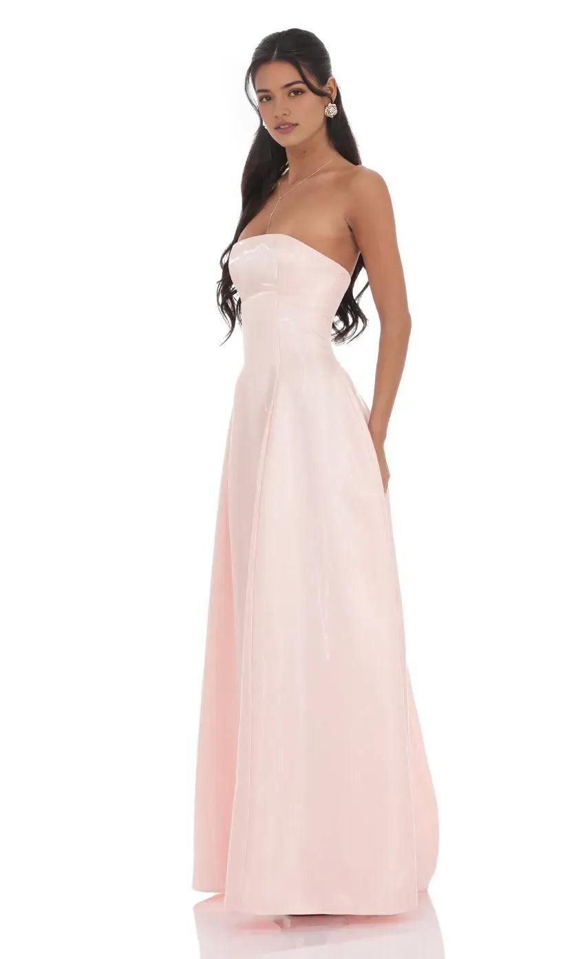 Blush Pink Strapless Blush Pink Prom Dress with Structu Bodice and Flared Ball Gown Skirt Perfect for Timeless Prom Style