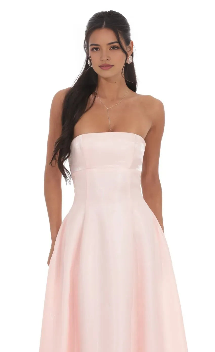 Blush Pink Strapless Blush Pink Prom Dress with Structu Bodice and Flared Ball Gown Skirt Perfect for Timeless Prom Style