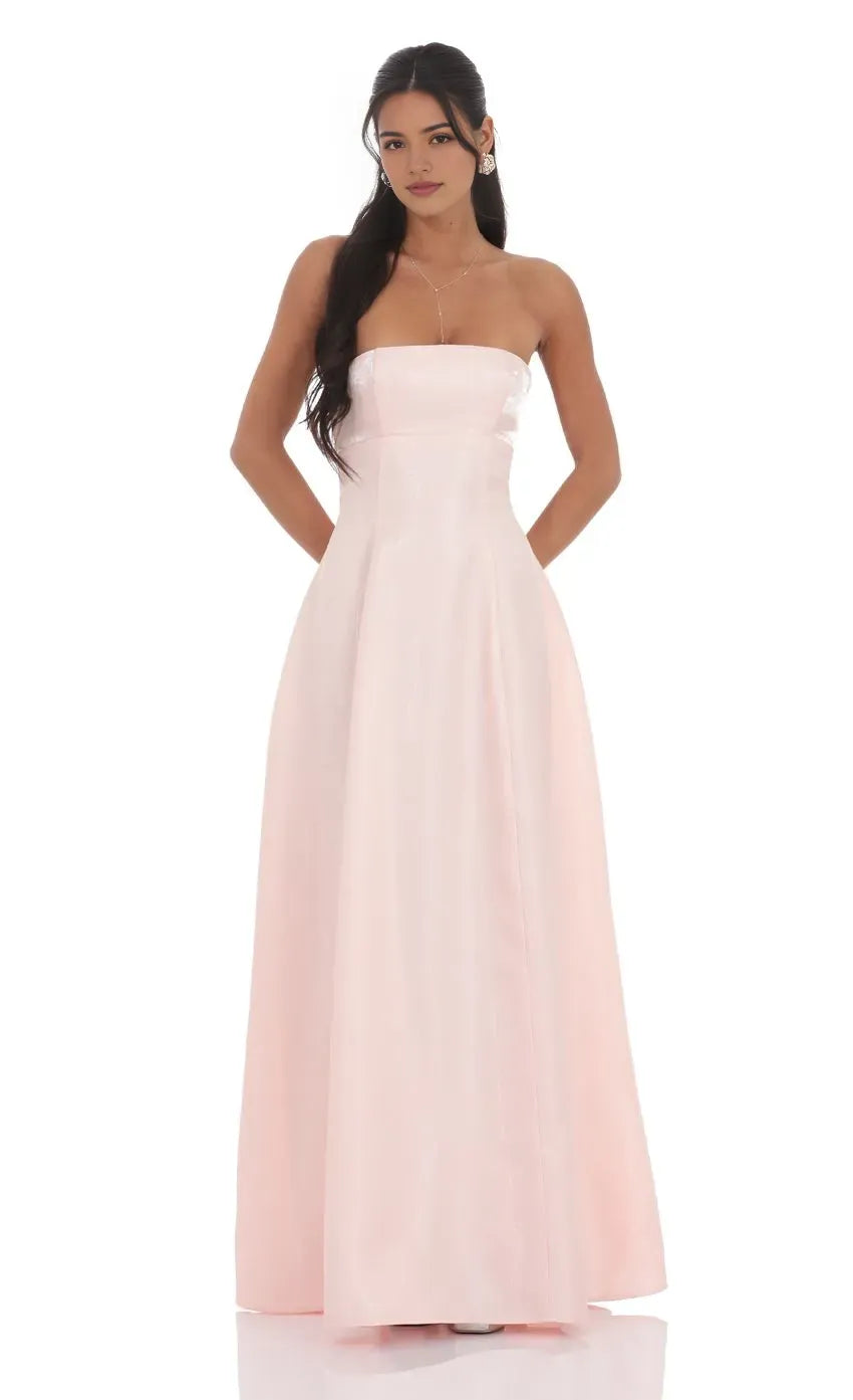Blush Pink Strapless Blush Pink Prom Dress with Structu Bodice and Flared Ball Gown Skirt Perfect for Timeless Prom Style
