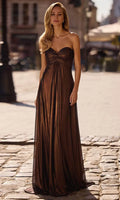Brown Strapless Shimmering Prom Gown with Ruched Sweetheart Neckline for Formal Evening Events
