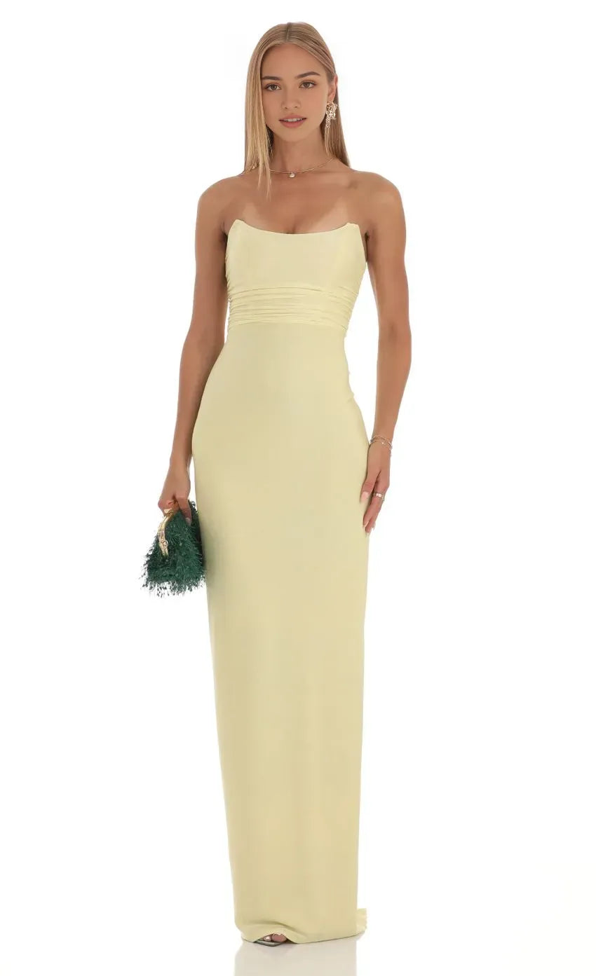 Champagne Strapless Champagne Prom Dress with Ruched Bodice Floor - Length Silhouette for Formal Galas