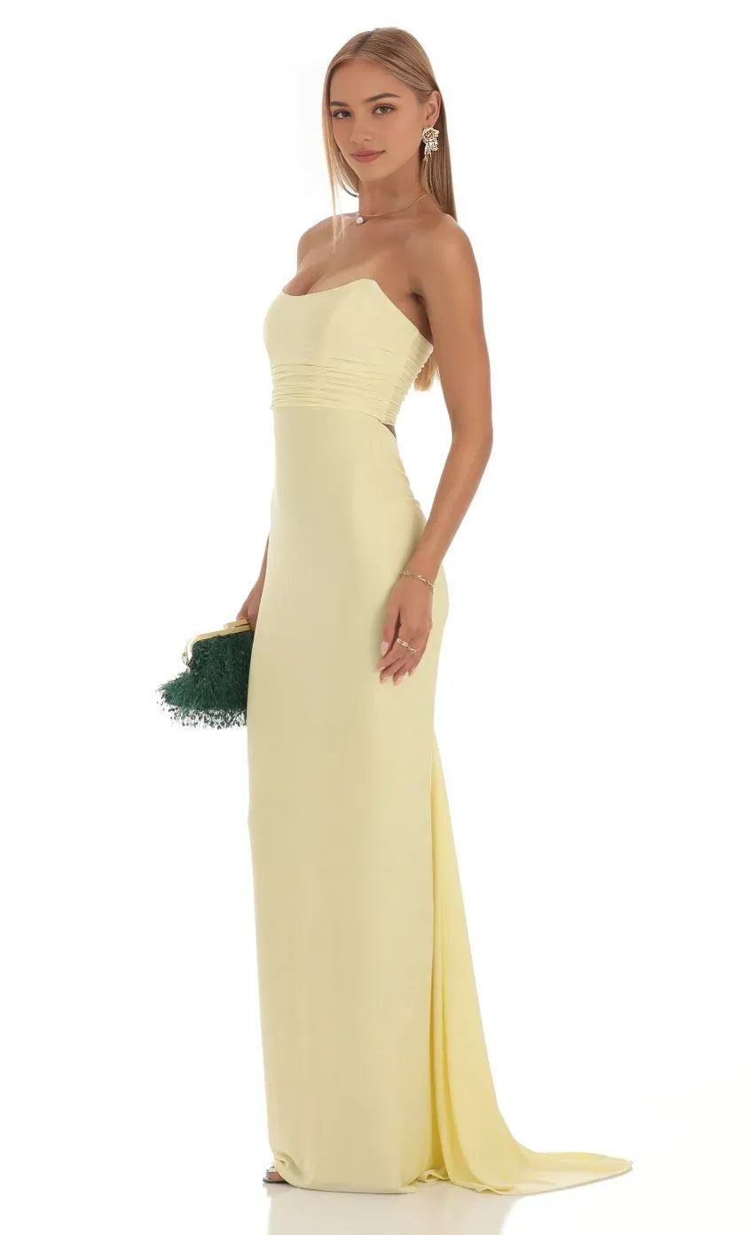 Champagne Strapless Champagne Prom Dress with Ruched Bodice Floor - Length Silhouette for Formal Galas