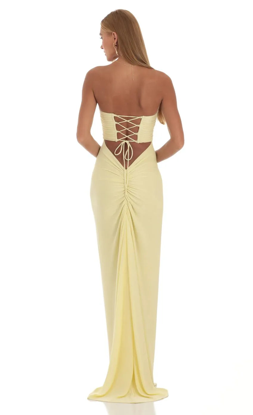 Champagne Strapless Champagne Prom Dress with Ruched Bodice Floor - Length Silhouette for Formal Galas