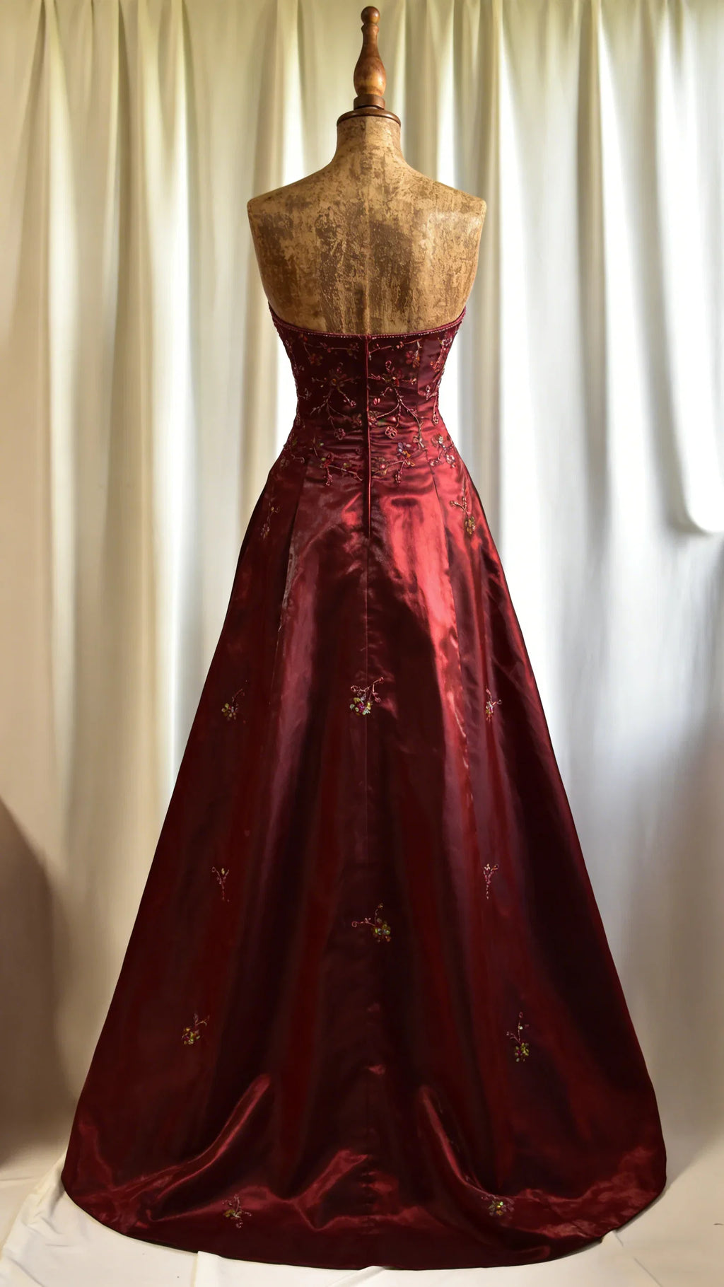 Red Strapless Embroide Red Maxi Prom Dress
