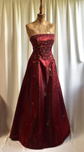 Red Strapless Embroide Red Maxi Prom Dress