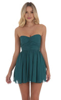 Green Strapless Emerald Homecoming Dress Ruched Sweetheart Neckline Flowy Skirt, Perfect for High School Dances and Memorable Campus Celebrations