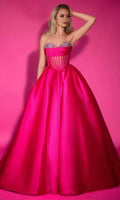 Hot Pink Strapless Hot Ball Gown with Crystal Adorned Top Ideal for Prom Nights