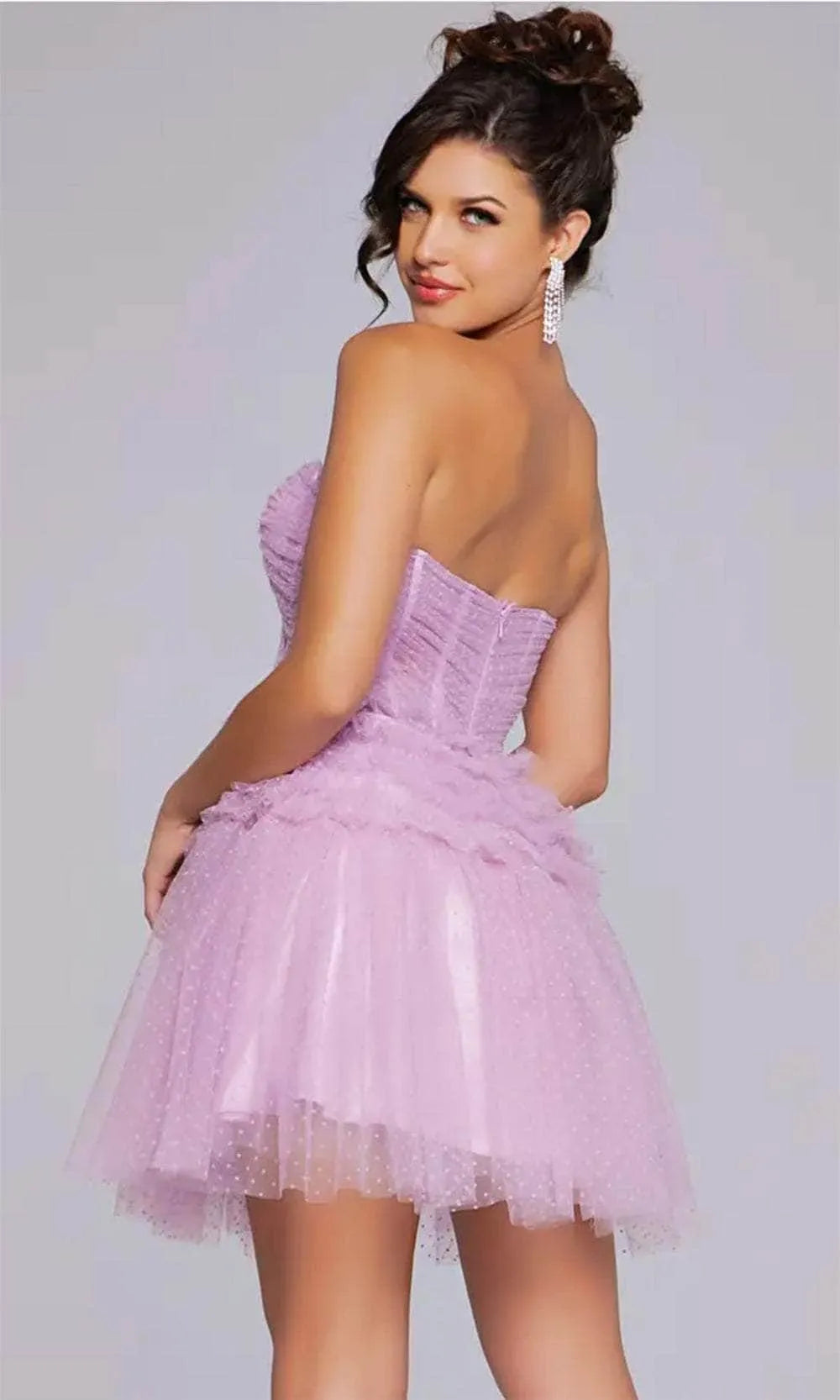 Lavender Strapless Lavender Mini Dress Sheer Corset Detail Laye Skirt for Homecoming Events