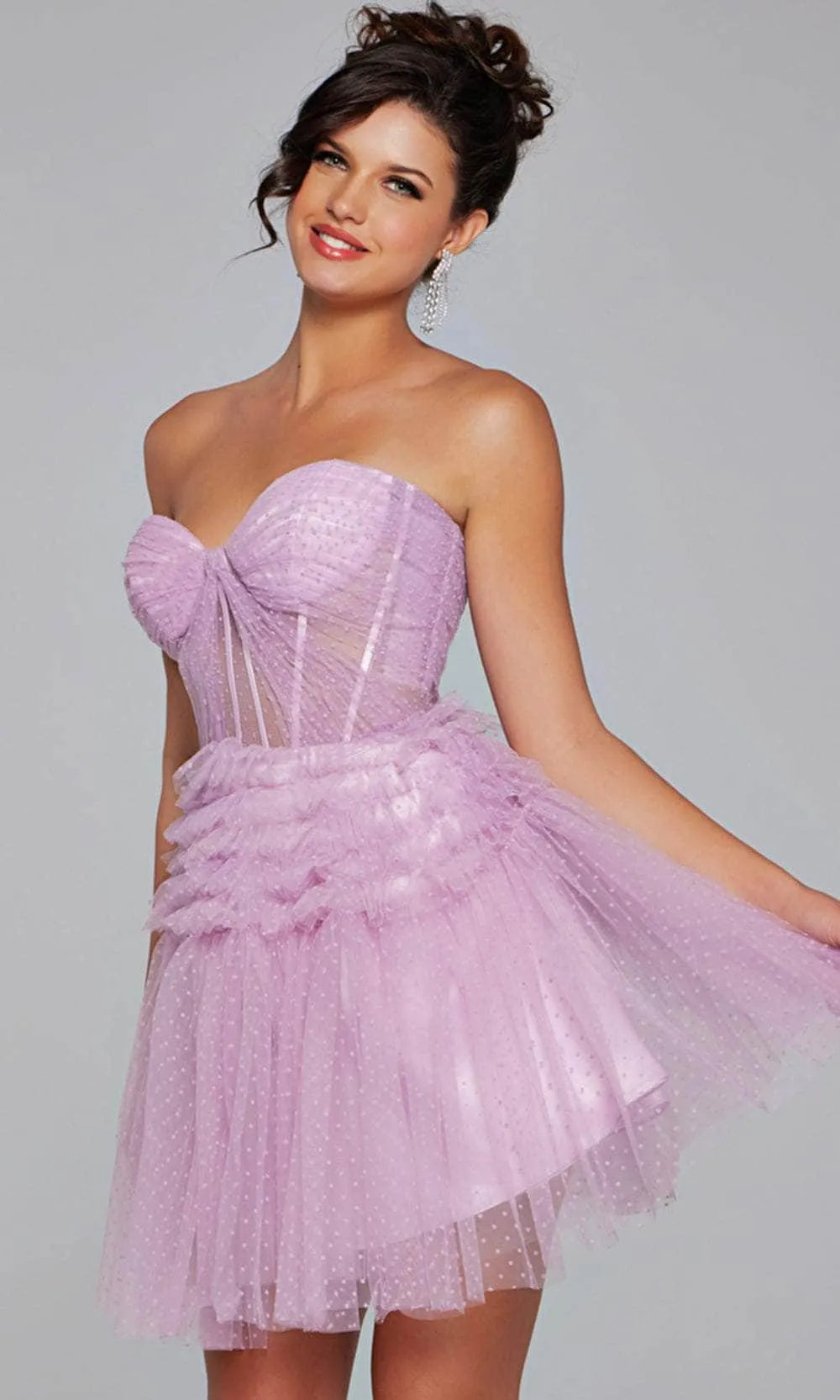 Lavender Strapless Lavender Mini Dress Sheer Corset Detail Laye Skirt for Homecoming Events