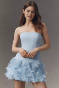 Light Blue Strapless Light Homecoming Dress with 3D Floral Ruffle Skirt Perfect for Memorable School Dances