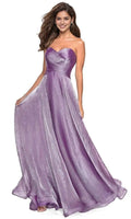 Lilac Strapless Shimmer Prom Dress with Ruched Bodice for Graceful Evenings
