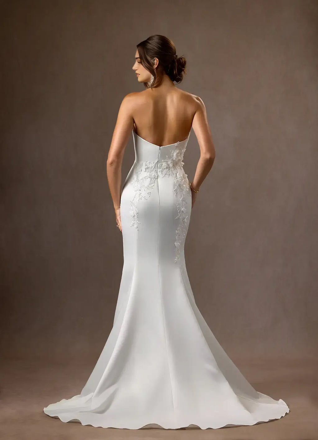Strapless Mermaid Strapless Matte Wedding Dress Fabric 3D Floral Appliqués Detachable Train Mermaid Silhouette Perfect for Timeless Bridal Looks