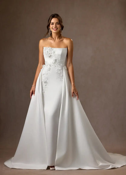 Luxurious Applique Mermaid Strapless Classic-Sleeve Classic-Back Floor-Length Wedding Dress