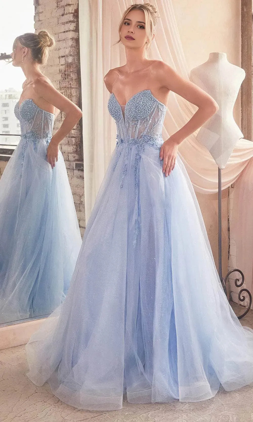 Sage Green Strapless Evening Gown with Bodice and High Slit for Prom Formal Galas