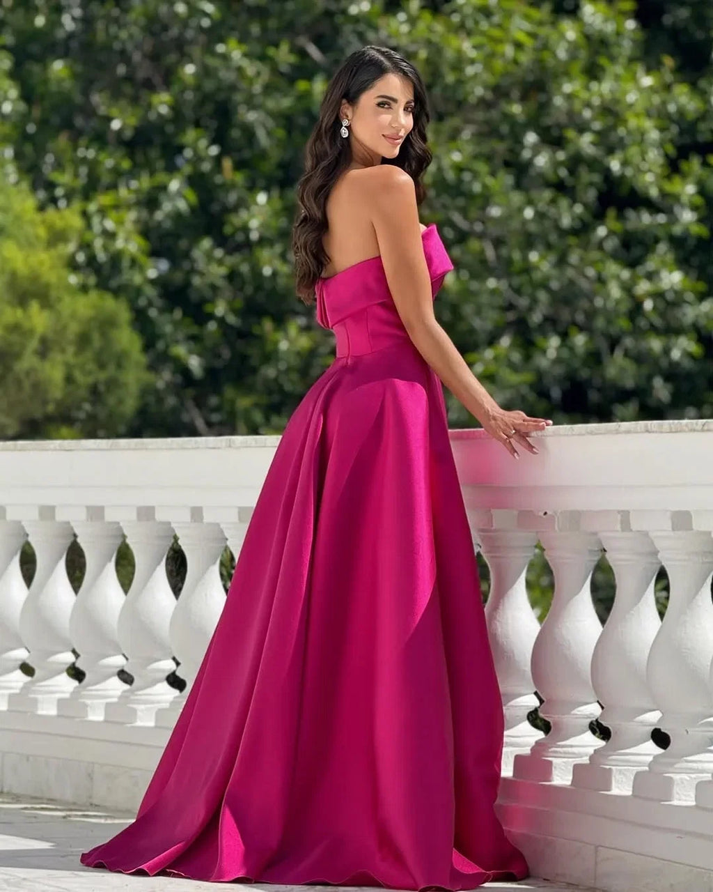 Strapless Sleeveless Fuchsia Floor-Length Party Dress