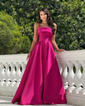 Strapless Sleeveless Fuchsia Floor-Length Party Dress
