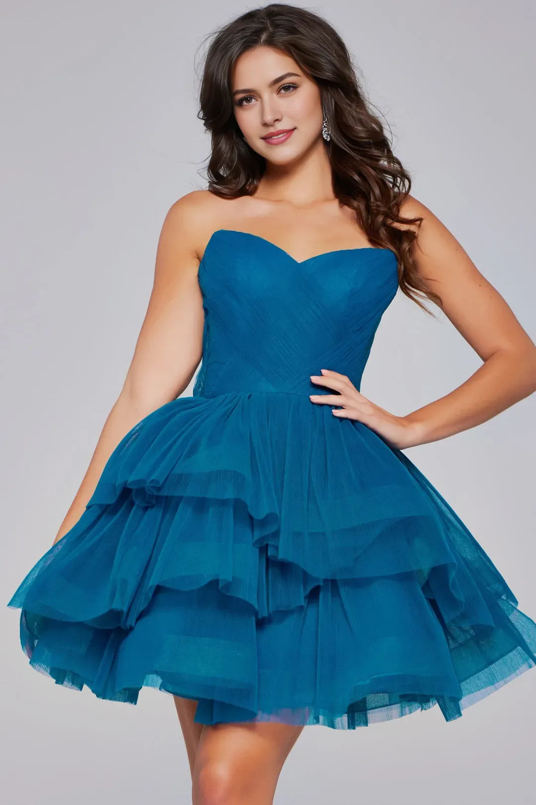 Teal Strapless Teal Homecoming Dress Tie Ruffle Skirt Sweetheart Neckline for School Dance