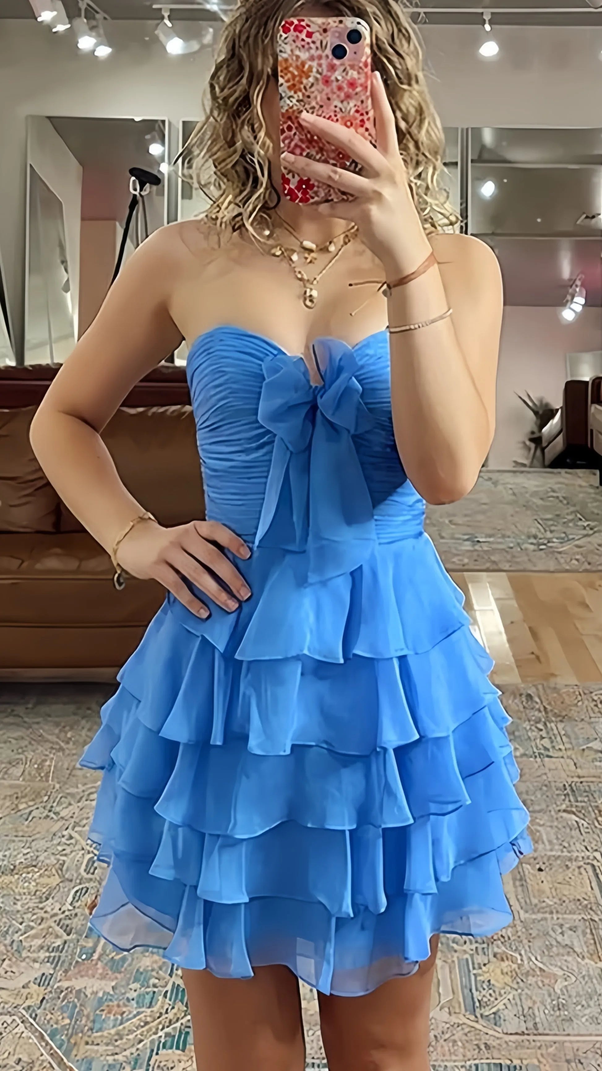 Blue Sweetheart Ruffle Hot Sale Homecoming Dresses School Dance Dress