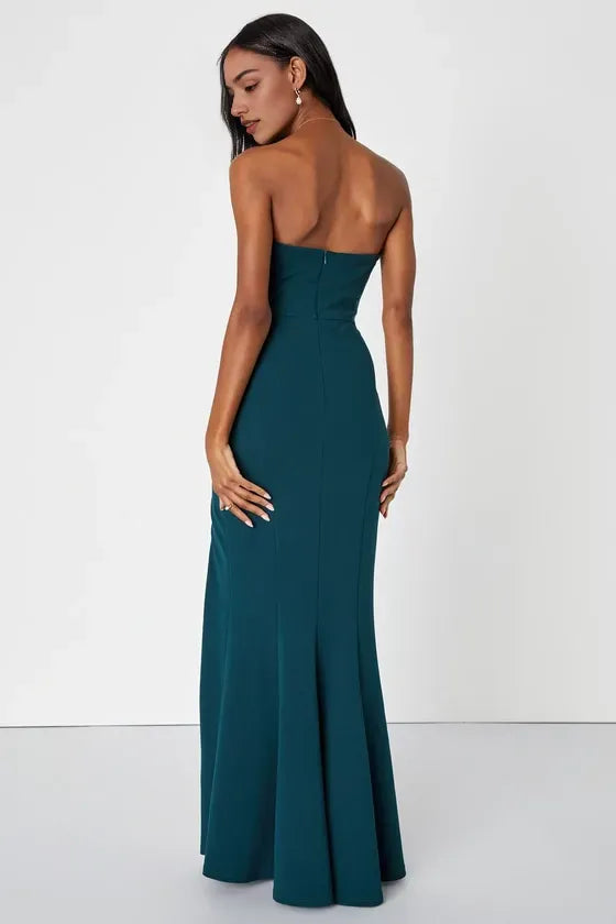 Teal Strapless Prom Dress with Side Slit and Draped Bodice Perfect for Formal Occasions