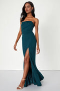Teal Strapless Prom Dress with Side Slit and Draped Bodice Perfect for Formal Occasions
