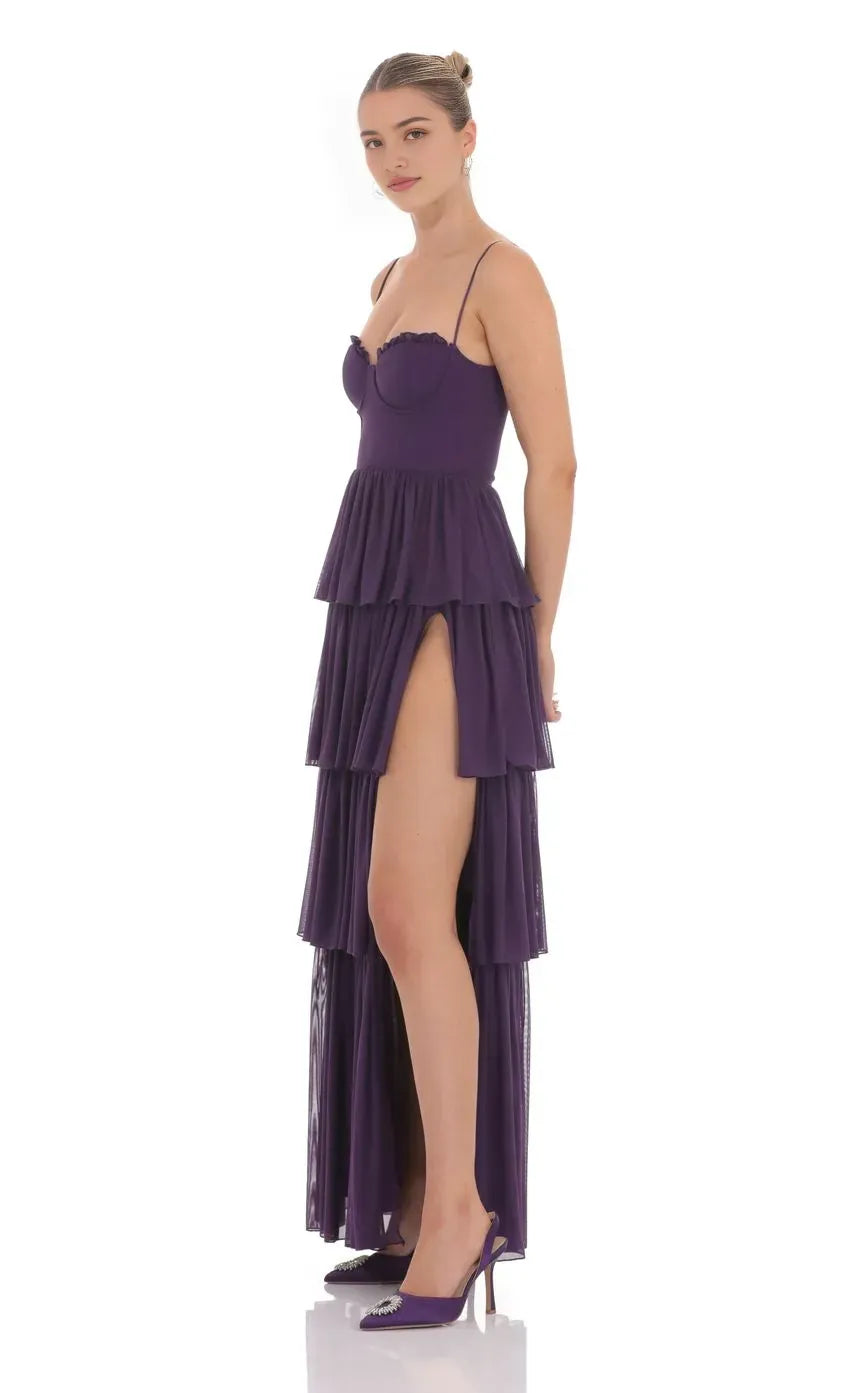 Purple Tie Purple Prom Dress with Spaghetti Straps Sweetheart Neckline High Side Slit Formal Evening Gown for Special Occasions