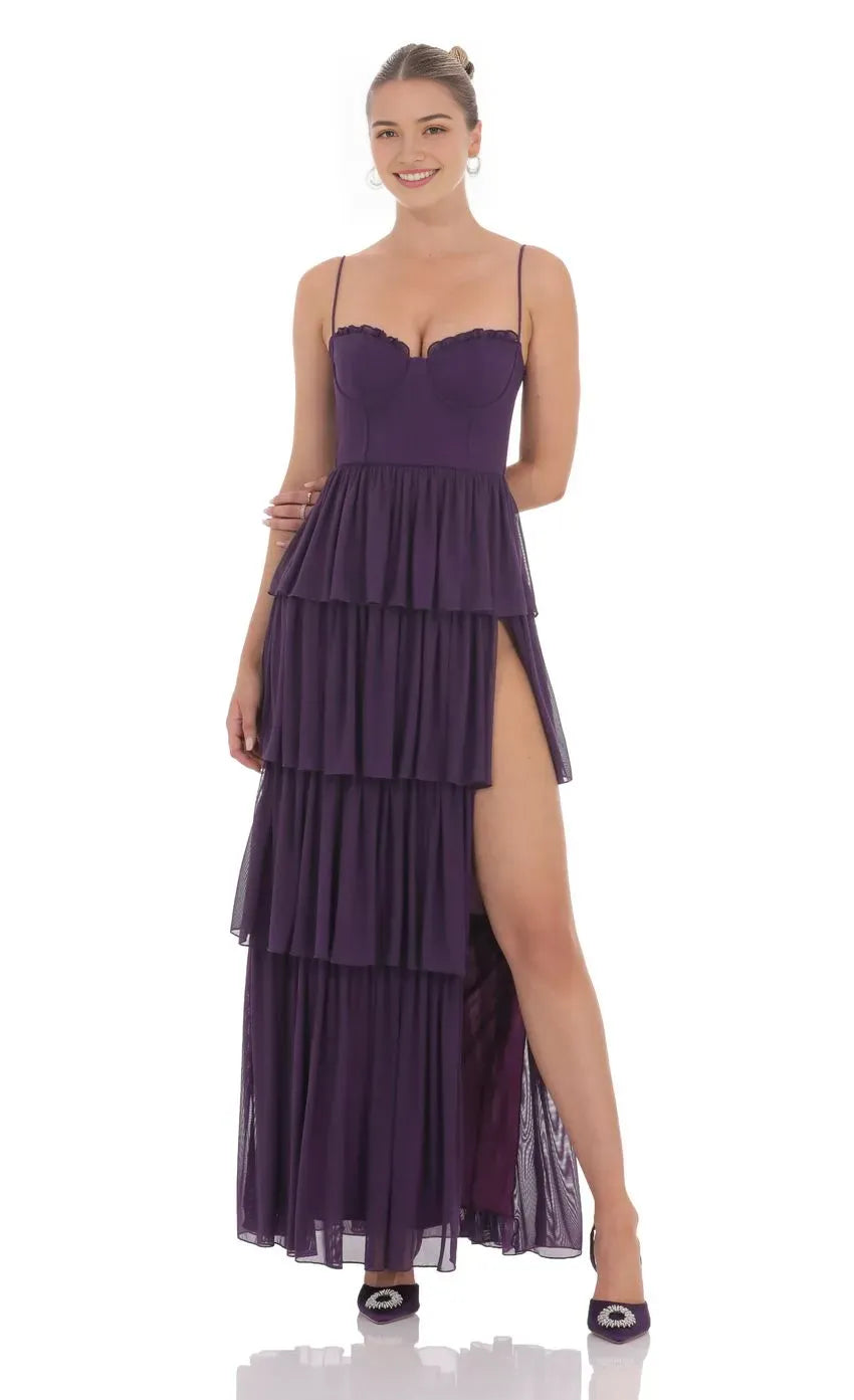 Purple Tie Purple Prom Dress with Spaghetti Straps Sweetheart Neckline High Side Slit Formal Evening Gown for Special Occasions
